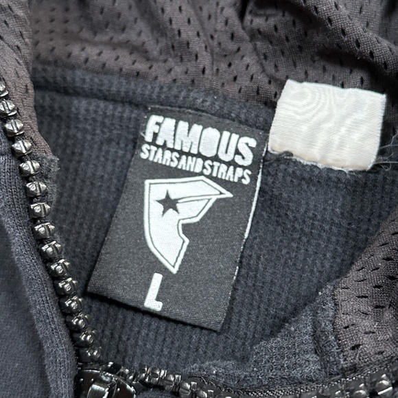 Vintage Y2K Famous Stars & Straps Ben Franklin Mask Zip Thermal Hoodie Mens L - Picture 8 of 10